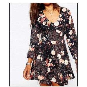 Abercrombie & Fitch Dress Womens S Babydoll Mini Flare Floral Long Sleeve Fall